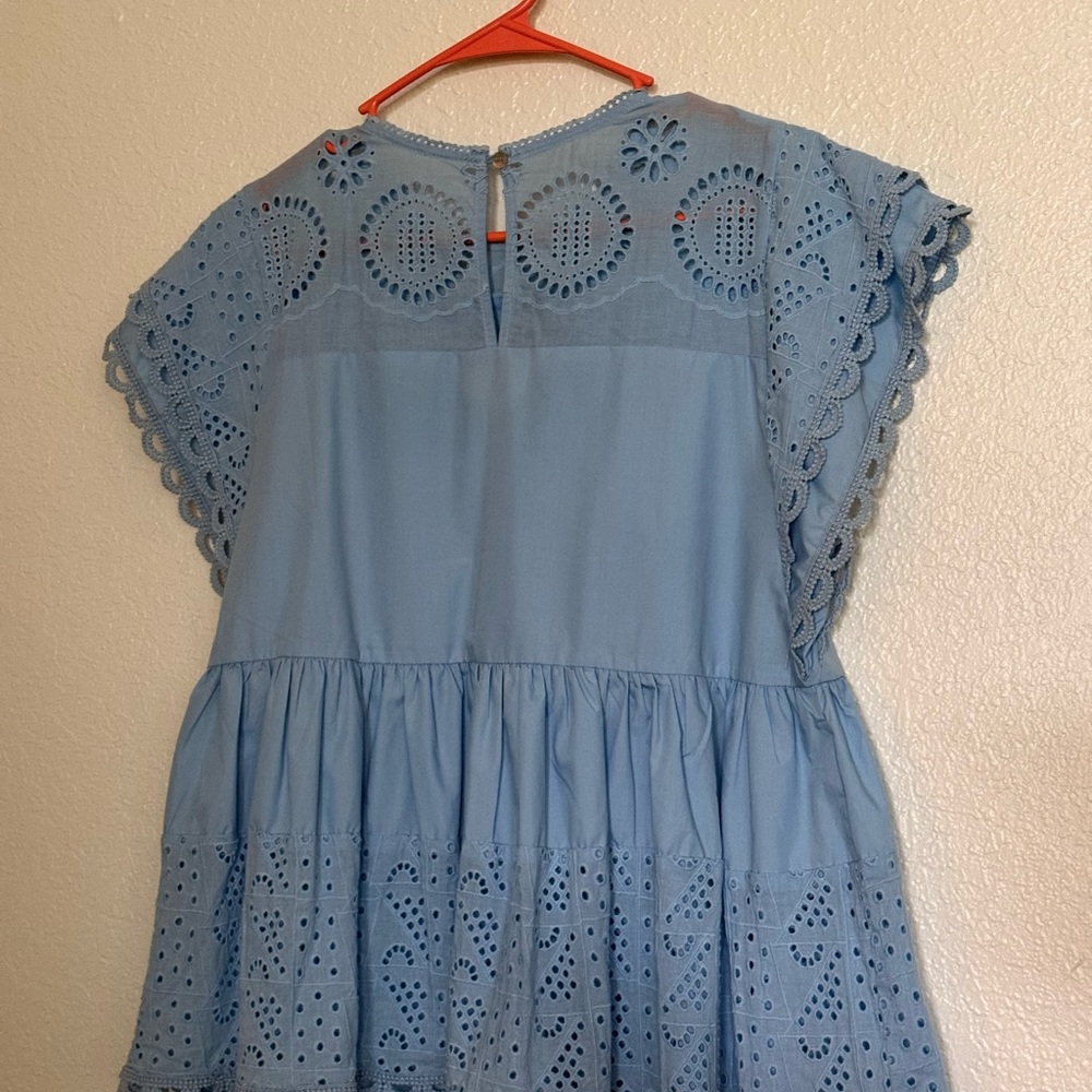 Eyelet Ruffled Top - Light Blue - Picture 2 of 2